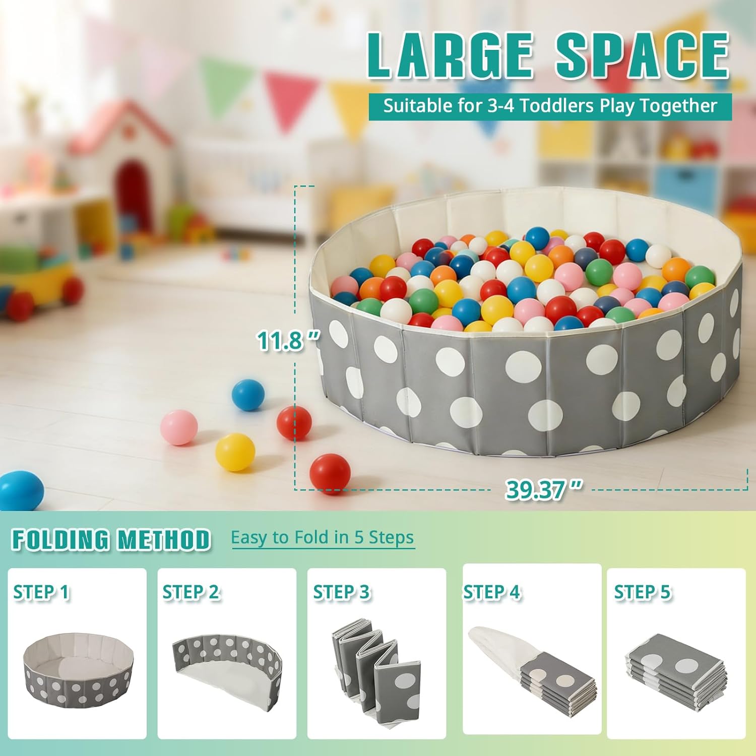 40Inch Kids Ball Pit, Foldable & Portable & Reusable Balls Pool for Toddlers,Playpen/Fence for Baby, Play Pool for Dog, Indoor & Outdoor Use, Oversized