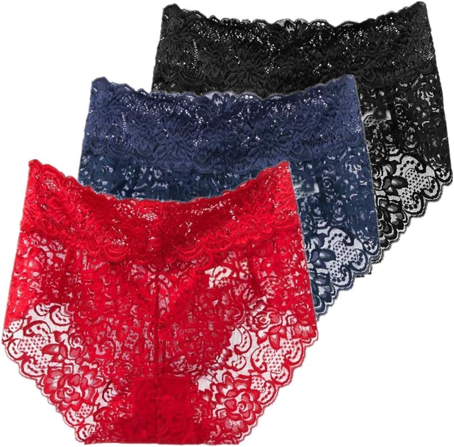 Women High Waisted Briefs Bikini Sexy Lace Panties See Through Underwear Seamless Lingerie