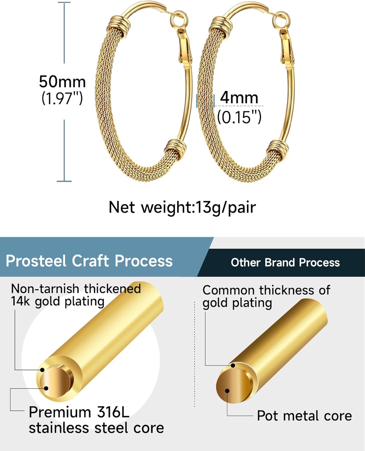 PROSTEEL 30/40/60/80/100mm Chunky Hoop Earrings For Women Gold Plated/Black Stainless Steel Hoops Earrings Statement Jewelry - Image 5