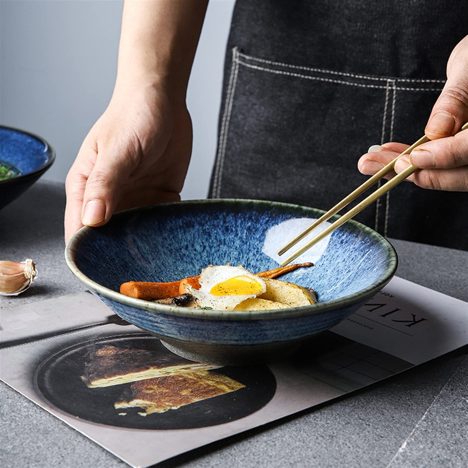Sopa Postre Tazón de Cereal Ramen, Tazón de Cerámica Ramen, Dos Tamaños, Pho, Fideos, Ramen, Ensalada Y Sopa Ideas de Regalos para Hombres Y Mujeres/Starry /7.7In