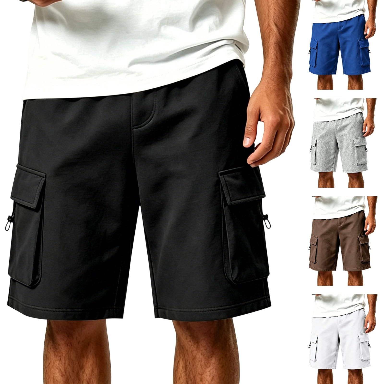 Pantaloncini cargo da uomo, elasticizzati, da lavoro, con tasche, pratici