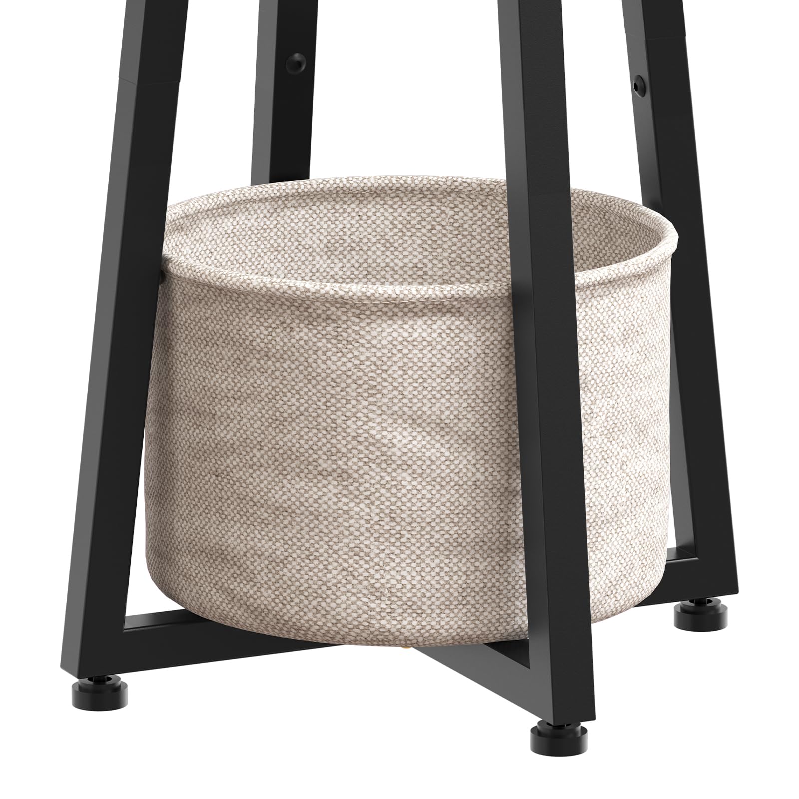 HOOBRO Mesa Auxiliar Redonda de 2 Niveles, Mesita de Noche Pequeña con Borde Elevado, con Cesta de Tela Beige para Espacios Pequeños, Sala de Estar, Dormitorio, Piso, Marrón Rústico EBF183BZ01