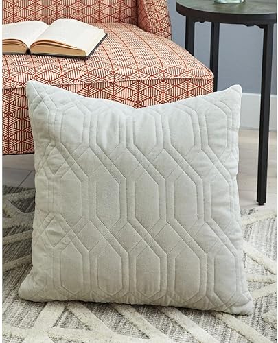 Miniatura 2 de Signature Design by Ashley Doriana - Almohada geométrica de terciopelo sintético, 20 x 20 pulgadas, color blanco