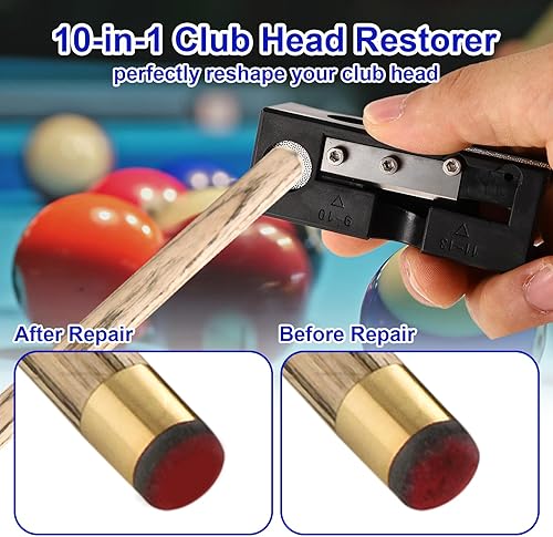 Miniatura 6 de Moldeador de punta de taco de billar 10 en 1, kit de herramientas de reparación de palos de punta de taco de billar, accesorios que incluyen tijeras