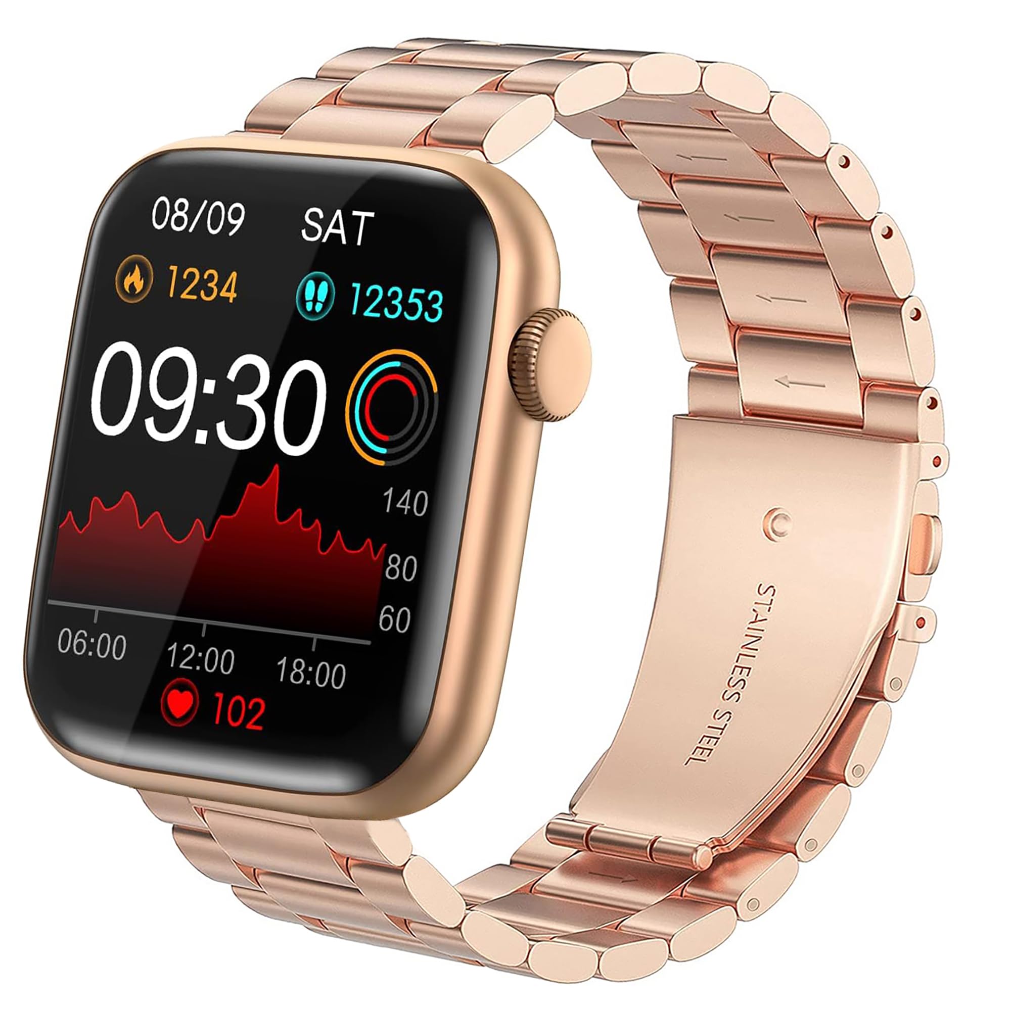 Compatible with EarlySincere Smartwatch Bands,Lamshaw Stainless Steel Metal Replacement Strap Bracelet Compatible for EarlySincere T12/T13/T21/T22/ Smartwatch, Rose Gold