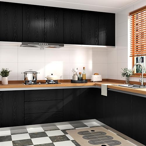 Miniatura 3 de Papel adhesivo de madera negra texturizada, papel tapiz autoadhesivo de grano de madera para armarios, encimeras de pared, rollo de vinilo para