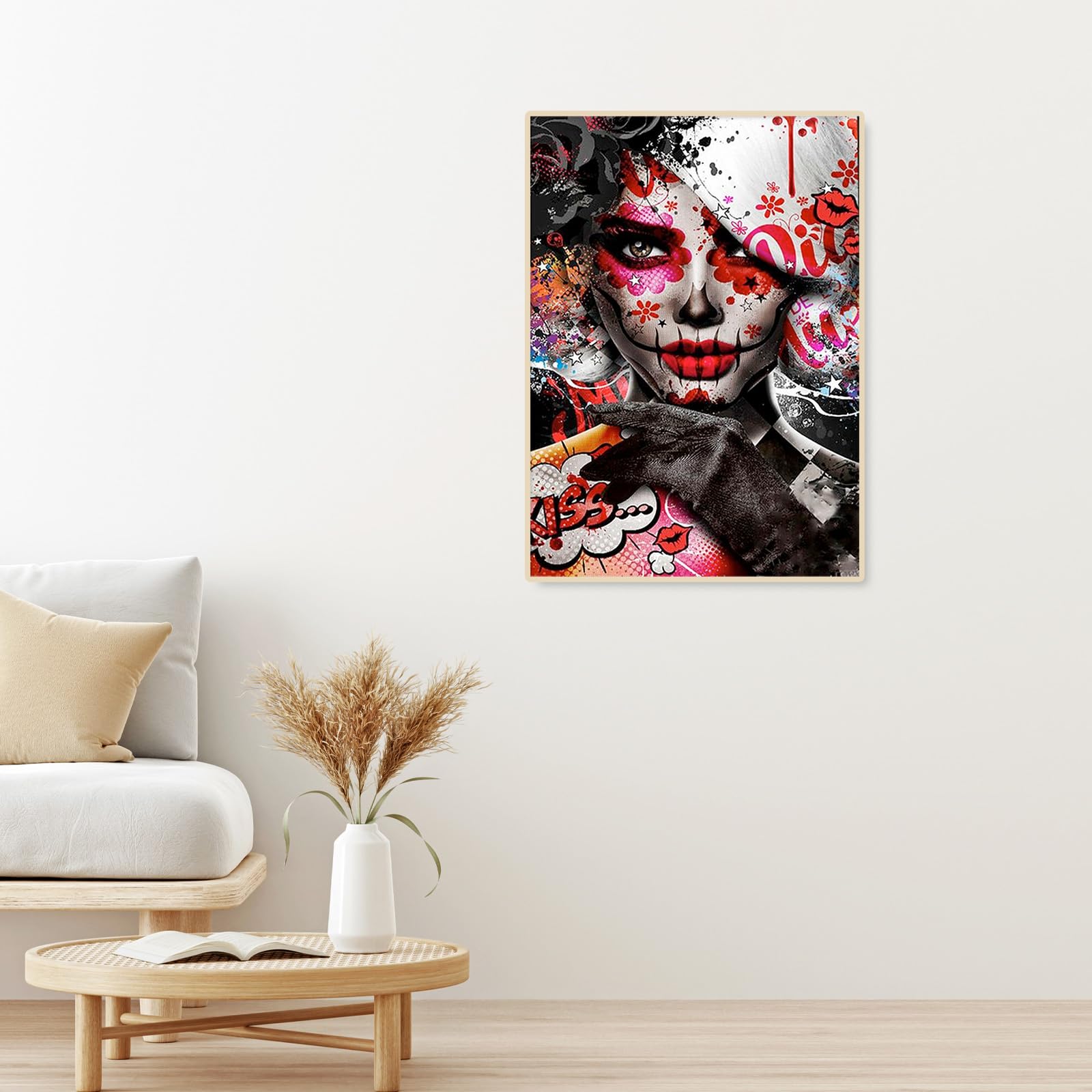 Kit Diamond Painting 5D TDFERAN – Quadro Astratto Gotico, Teschio Messicano, Donna Con Capelli Bianchi – 30x40 Cm, Diamanti Rotondi 26 Sfaccettature, Tela HD, Fai Da Te