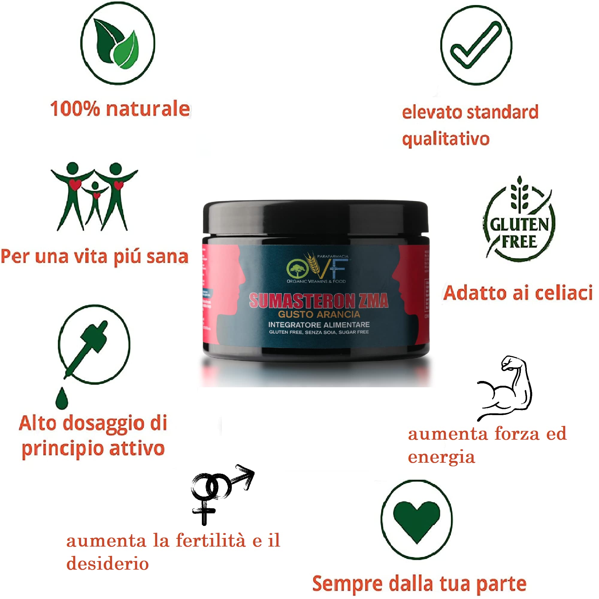 OVF Sumasteron ZMA Integratore polvere di Citrullina, L-Arginina, Taurina, dosi elevate di Tribulus Terrestris, Maca, Vitamine B6, Zinco, Boro, integratore uomo e donna per migliorare le prestazioni