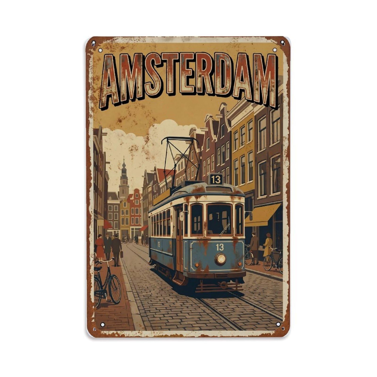 Vintage Travel Tram Netherlands Transport Metal Tin Sign Plaque Wall Decor for Cafe, Club Bar, Office, Home Garden Metal Poster 8x12Inch
