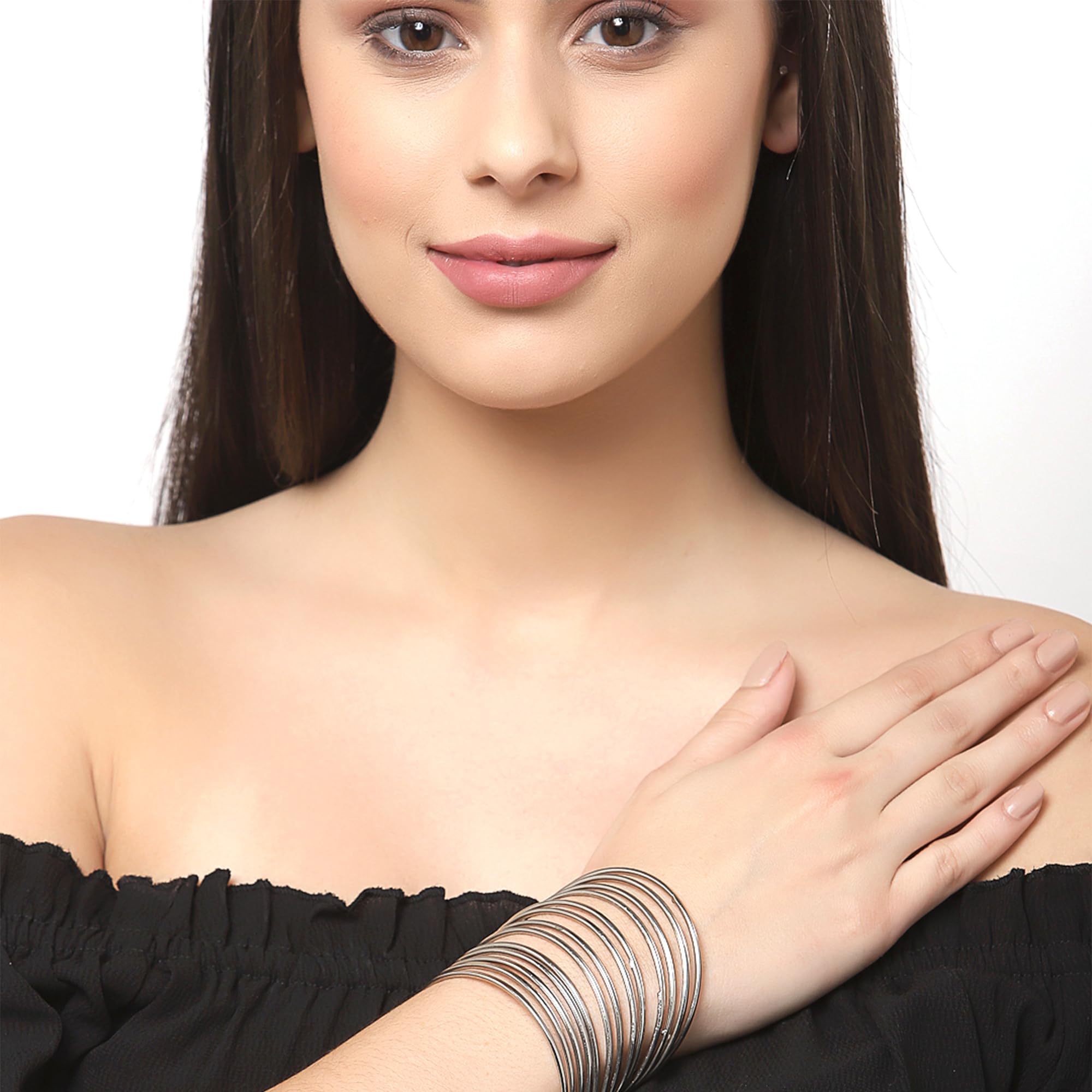 Set of 24 Traditional Metallic Oxidised Plated Plain Bangles