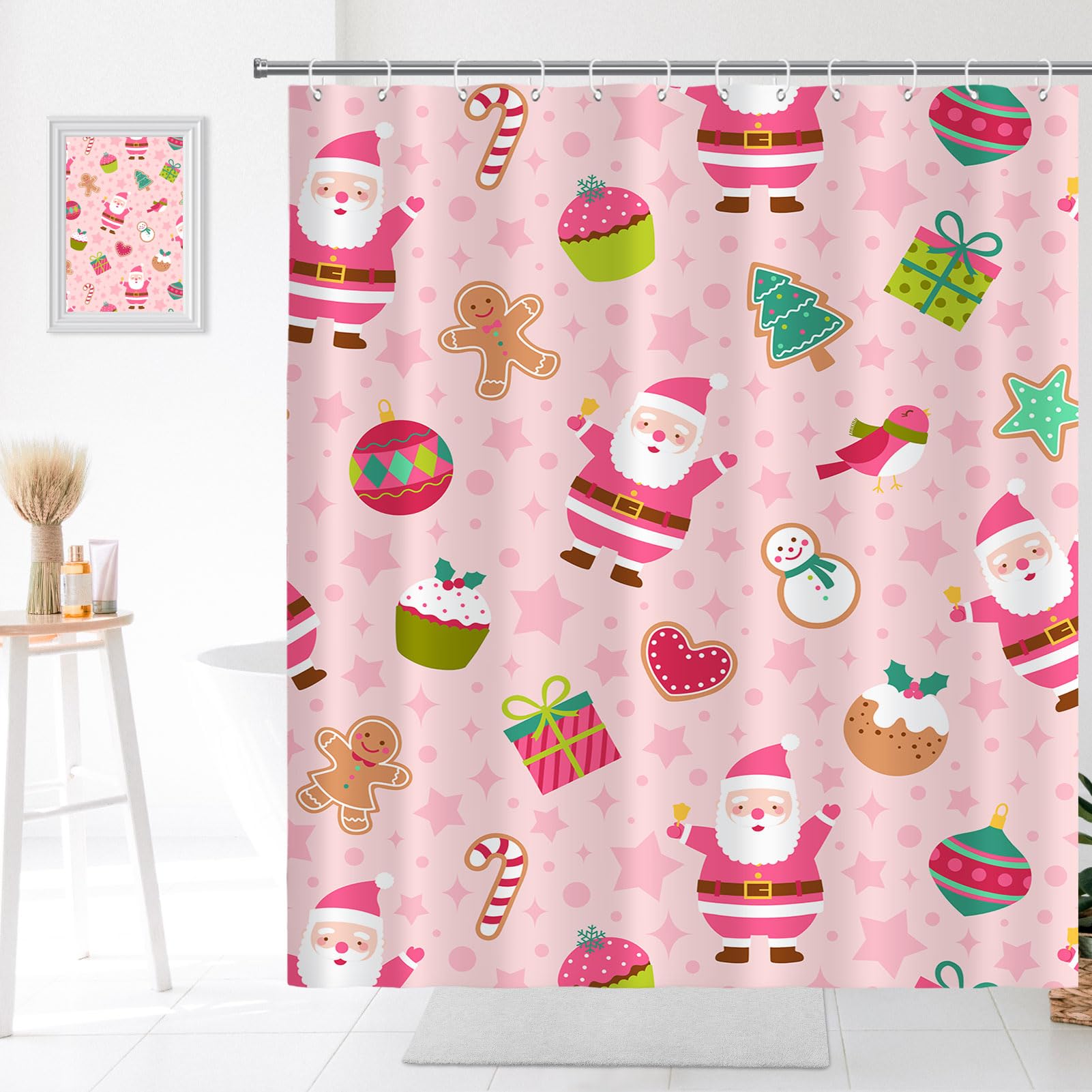 watbro christmas shower curtain, romantic vintage new year holiday bathroom decor, waterproof polyester fabric with 12 hooks, 60x72 inch