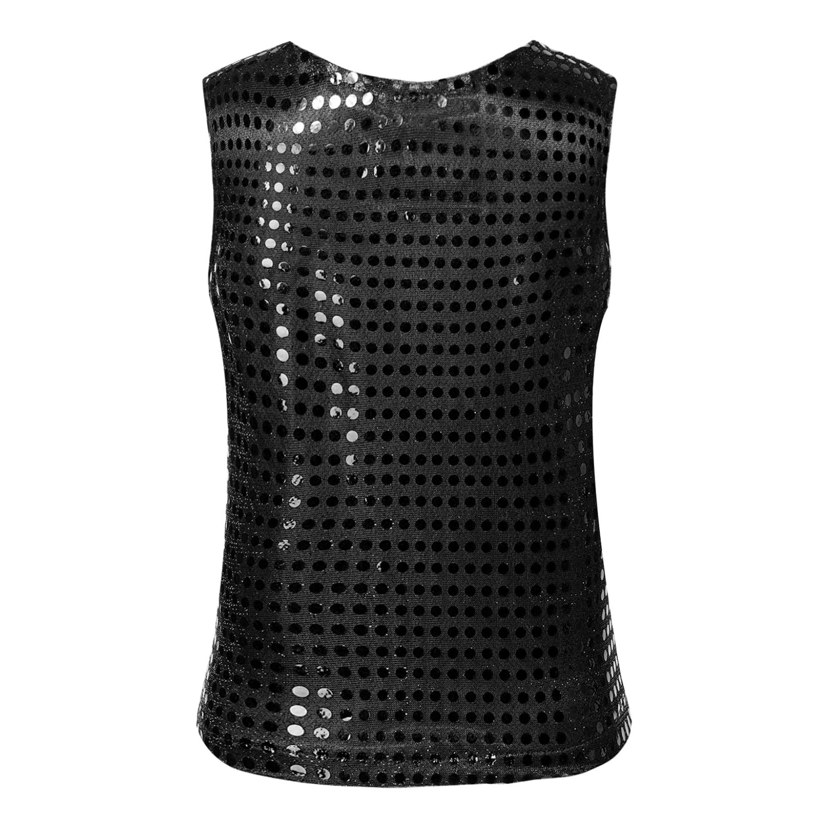JanJean Kids Girls Jazz Hip Hop Dance Tank Tops Metallic Shiny Sleeveless Vest Performance Themed Party Dancewear Black 2-4 Years