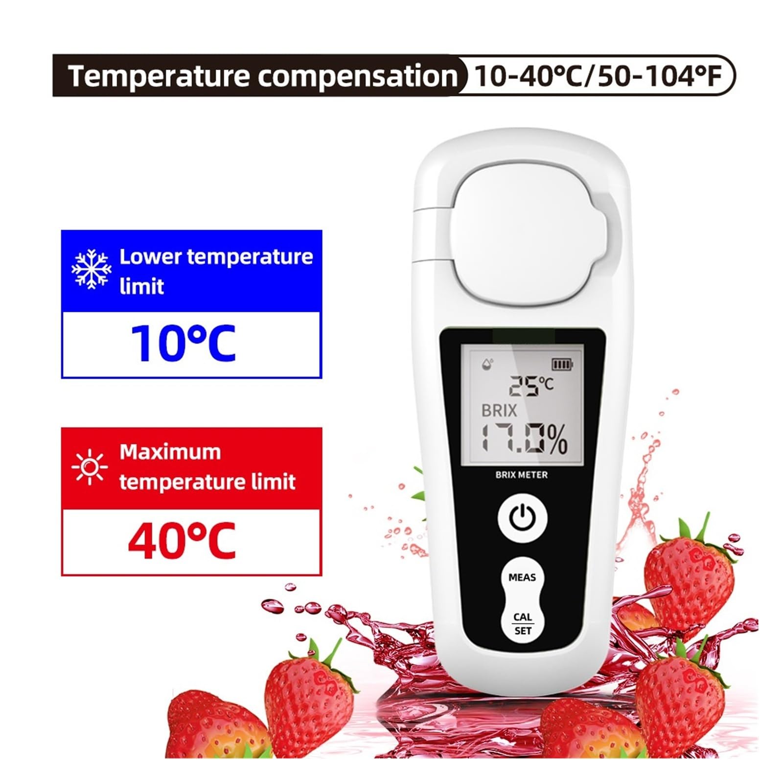 Brix-Refraktometer, LCD-Digital-Brix-Messgerät, wiederaufladbares Zuckermessgerät zur Messung des Flüssigzuckergehalts von Fruchtgetränken Schnelle Reaktion