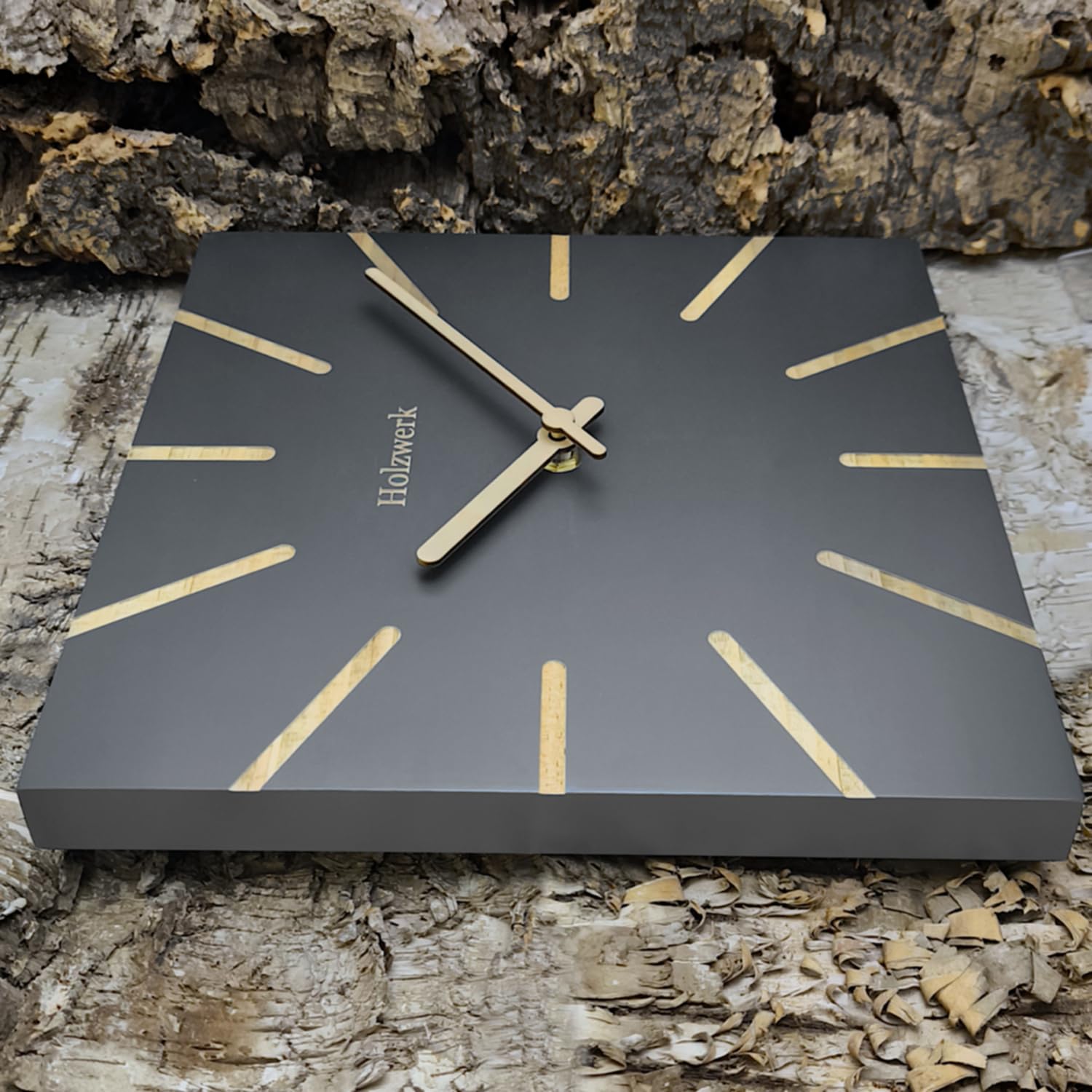 Holzwerk EBERSBERG Natur Holz Wanduhr Holz-Uhr Eckig Vintage laufleises Uhrwerk ohne Tickgeräusche Buche nahezu lautlos aus handgefertigtem Massivholz Natur 25 cm (HWN.Grau.)