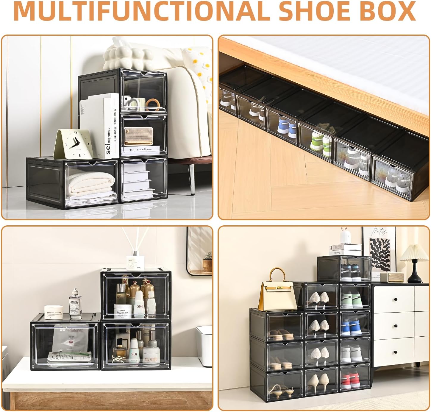 Large Shoe Boxes Clear Plastic Stackable，Drop Front Shoe Box with Clear Door, Shoe Containers For Sneaker Display,Fit up to US Size12