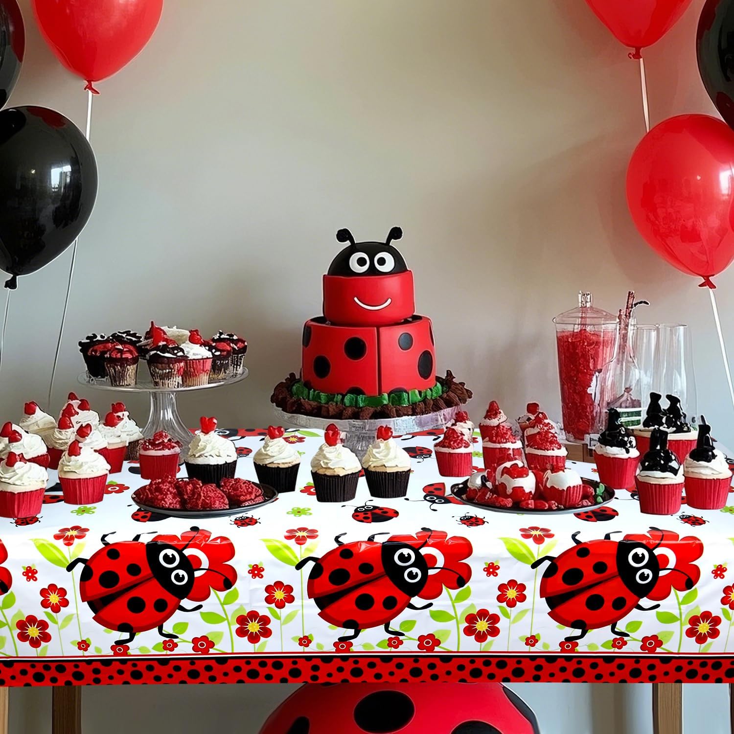 4 Pack Ladybug Party Tablecloth - Ladybug Table Cover Decoration Ladybug Tablecover for Ladybug Theme Party Baby Shower Supplies Birthday Decorations (51 x 86 Inches)