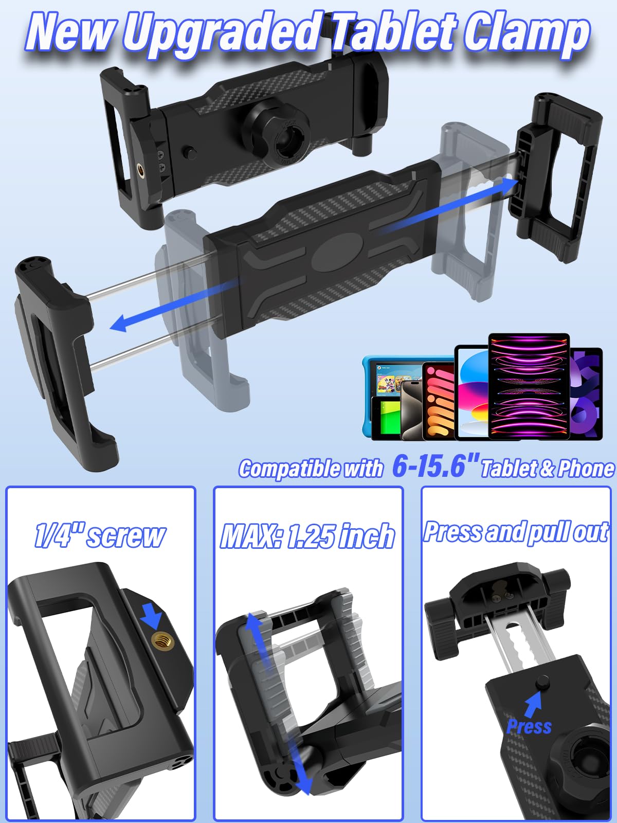 Tisch Tablet Ständer [Maximal Anwendbar 15,6"], iPad Ständer Halterung Aluminium Verstellbare, für 6-15,6 Tragbarer Bildschirm, Zoll Handy & Tablet, iPad Pro/Air/Mini, Galaxy, iPhone