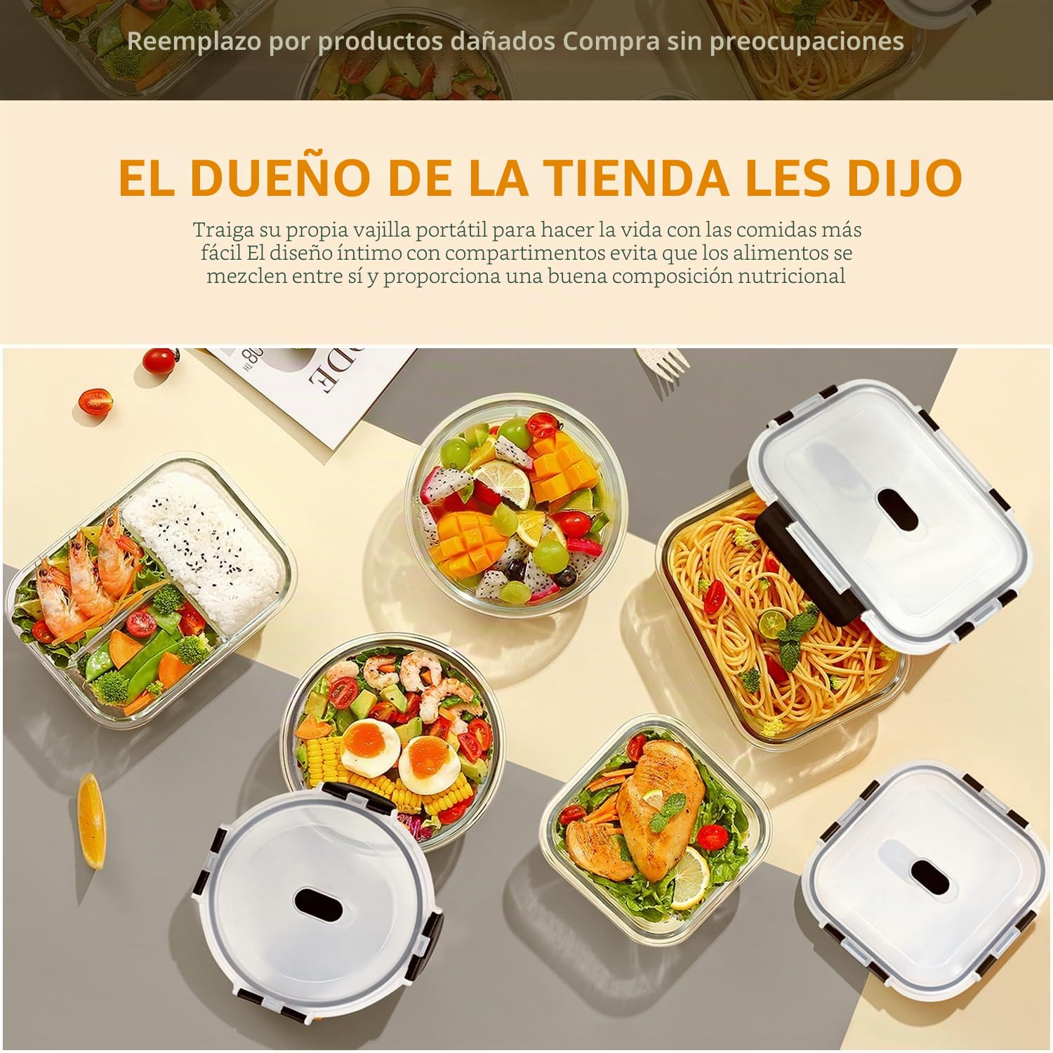 LNWSN Contenedores de Almacenamiento de Vidrio de 8 Piezas de 640 ml con Cierre a presión en los Cuatro Lados, contenedores Reutilizables Ideales para Picnics al Aire Libre