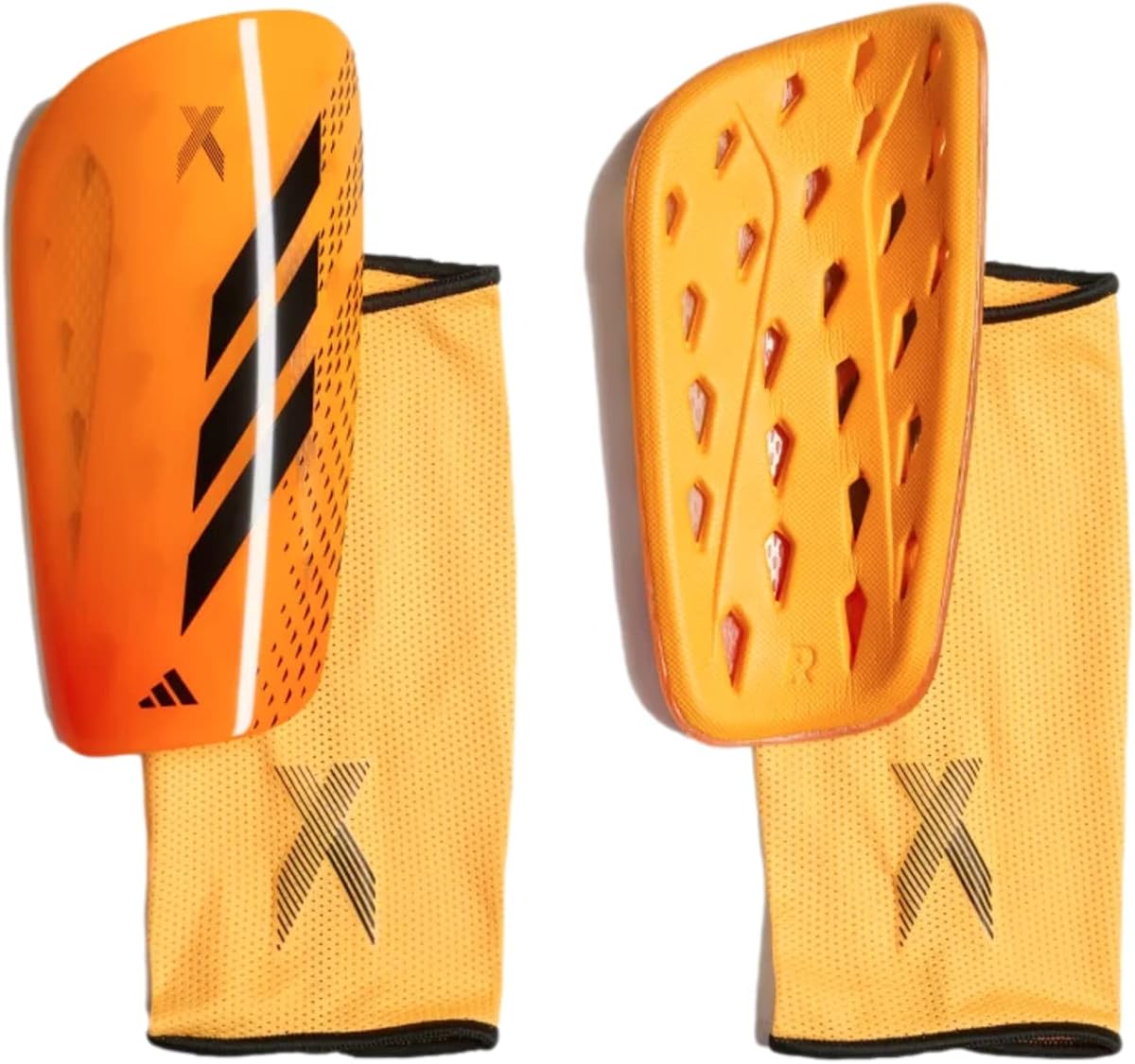 adidas X League - Espinilleras unisex para adultos, color dorado solar/negro/naranja solar, talla grande