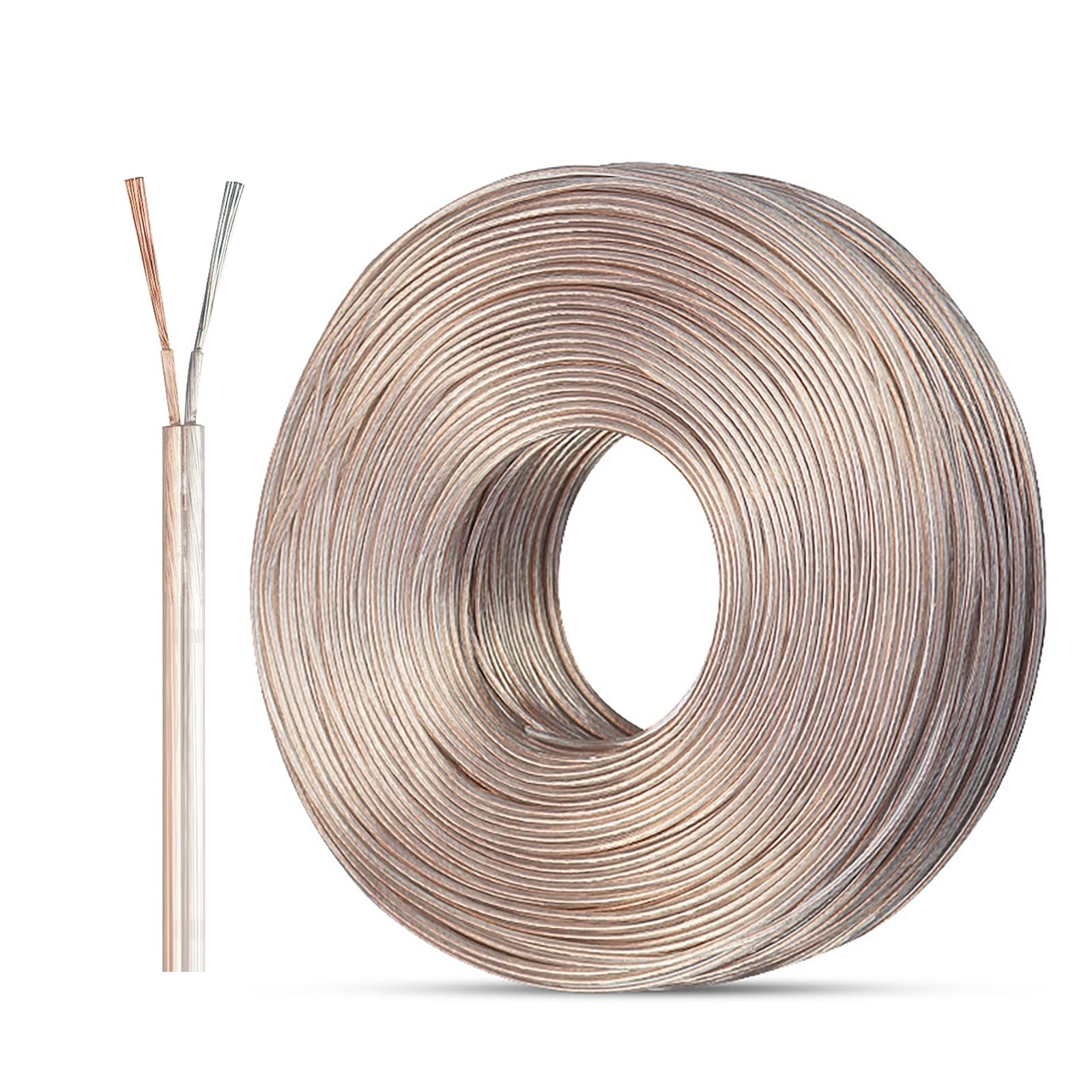 Cable Paralelo Cobre Estannado PVC Transparente UL2464 22/2, 15 Pies, Cable Flexible para Altavoces, Tiras LED, Cable De Extensión Bajo Voltaje 22 AWG 2C(100ft)