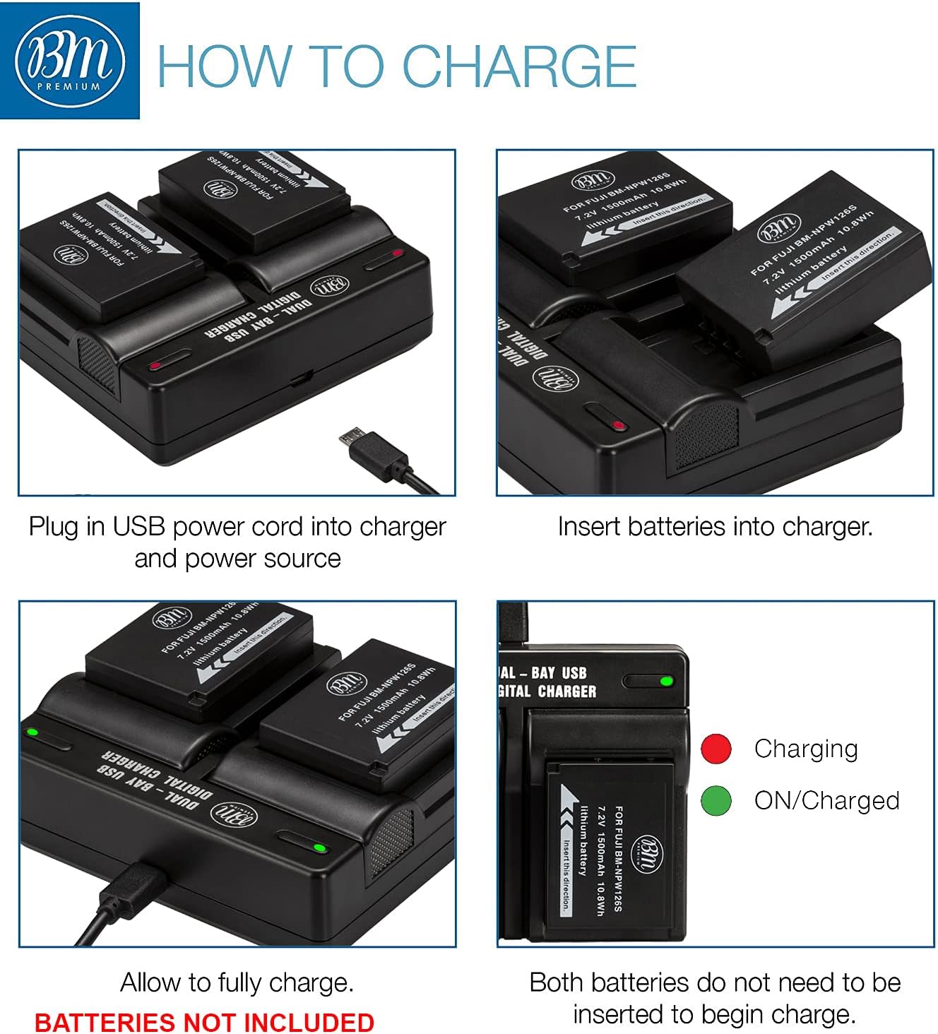 BM NP-W126S Dual Bay Battery Charger for FinePix X-T50, X-100F, X-100V X100 VI X-S10 X-H1 X-T1 X-T2 X-T3 X-T10 X-T20 X-T30 X-T100 XT-200 X-Pro1 X-Pro3 X-A2 X-A3 X-A5 X-A7 X-A10 X-E2 X-E2S X-E3 Camera image 3