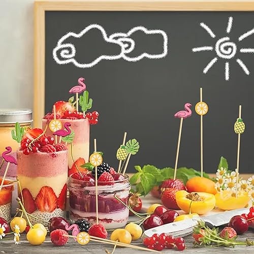 Miniatura 5 de 150 piezas de palillos de aperitivos hawaianos tropicales de cóctel, decoraciones de fiesta para bebidas, brochetas de embutidos de bambú, flamenco,