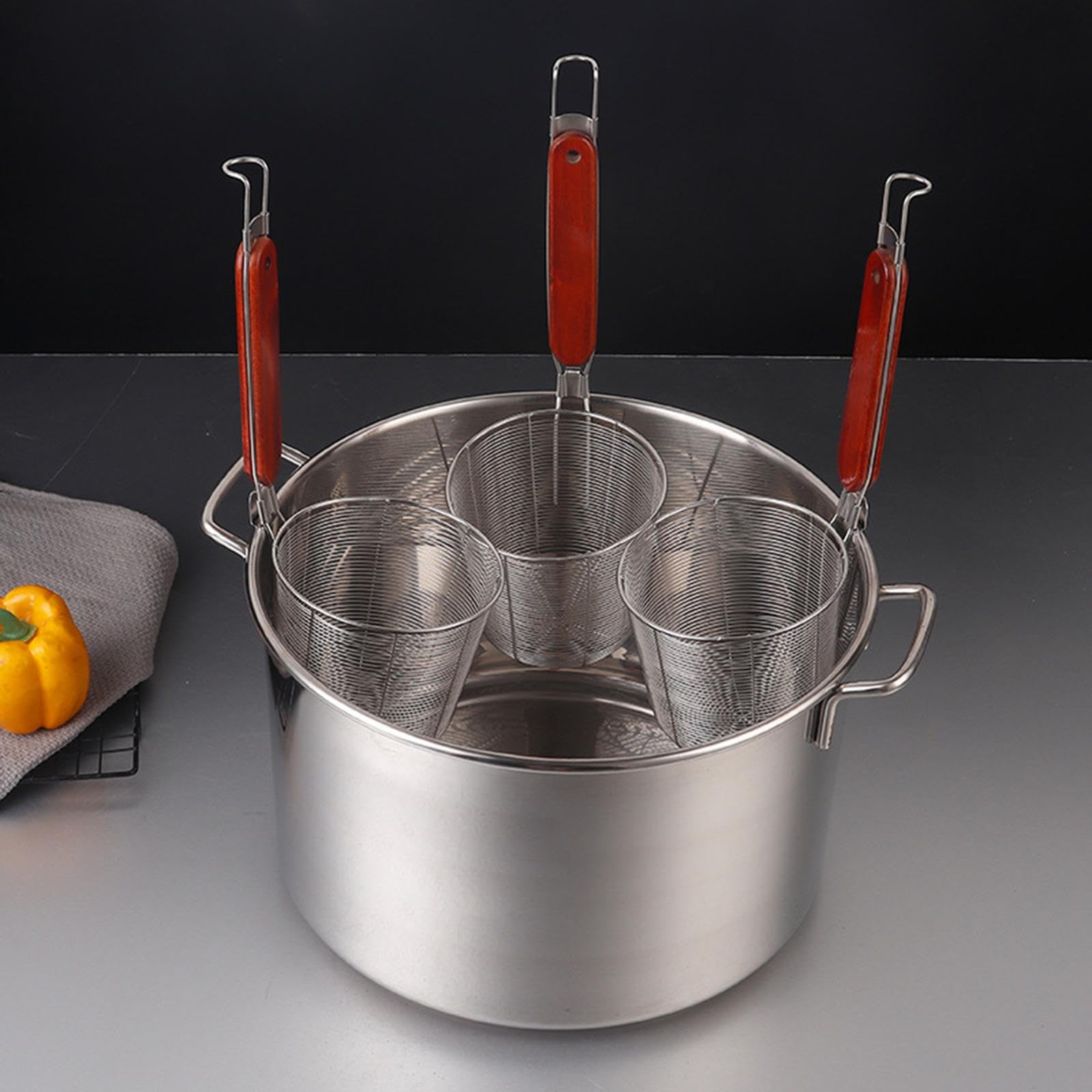 Préparation gain de place avec panier à friture en acier | simplifiez vos tâches culinaires dans les cuisines les plus actives. Passoire à nouilles multi-trous pour friture.