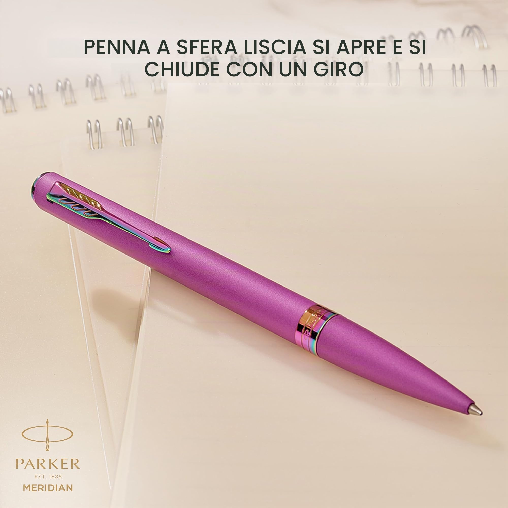 Parker Meridian Penna a sfera | Vernice d'uva con rifiniture arcobaleno | Punta media | Penna da scrittura e Materiali per Cancelleria | Inchiostro blu | Confezione regalo di lusso