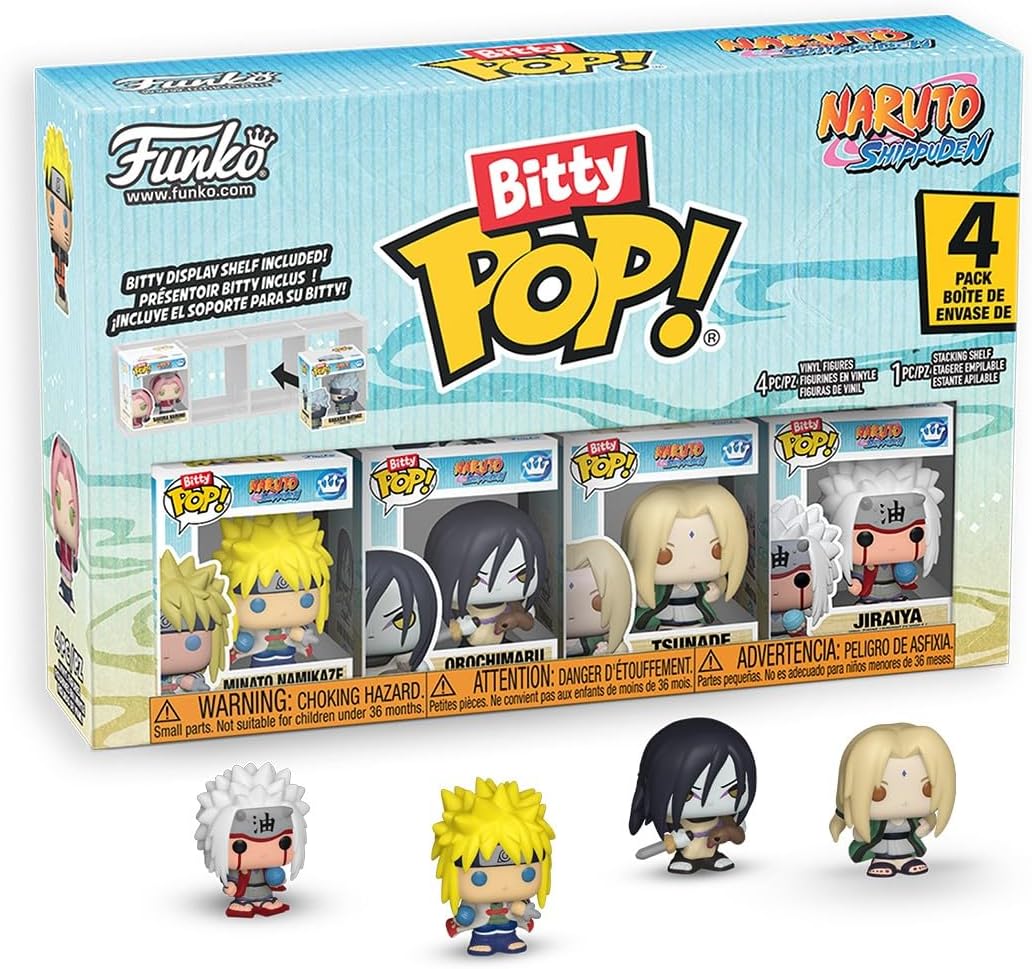 Funko Pop! Bitty: Naruto Shippuden - Minato Namikaze, Orochimaru, Tsunade, and Jiraiya - 0.9 Inch (2.2 Cm) - Anime Collectable - Gift Idea - Stackable Display Shelf Included