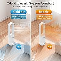 Vista 2 de Hiluce Ventilador sin aspas para todas las estaciones, combo de calentador de espacio de 1400W y ventilador de torre de 40W con control remoto