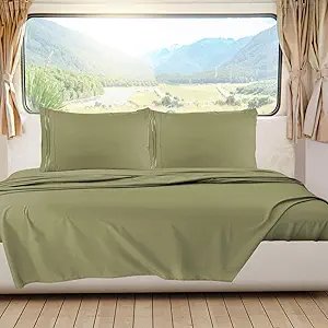 Nestl Sage Green Short Queen Sheets for RV, Hotel Luxury RV Queen Sheets Set, 6 Piece Fitted Bed Sheet Set and Pillowcases, Super Soft, Wrinkle-Free, and Breathable Camper Bedding