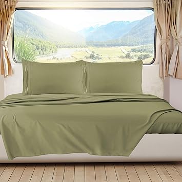 Nestl Sage Green Short Queen Sheets for RV, Hotel Luxury RV Queen Sheets Set, 6 Piece Fitted Bed Sheet Set and Pillowcases, Super Soft, Wrinkle-Free, and Breathable Camper Bedding