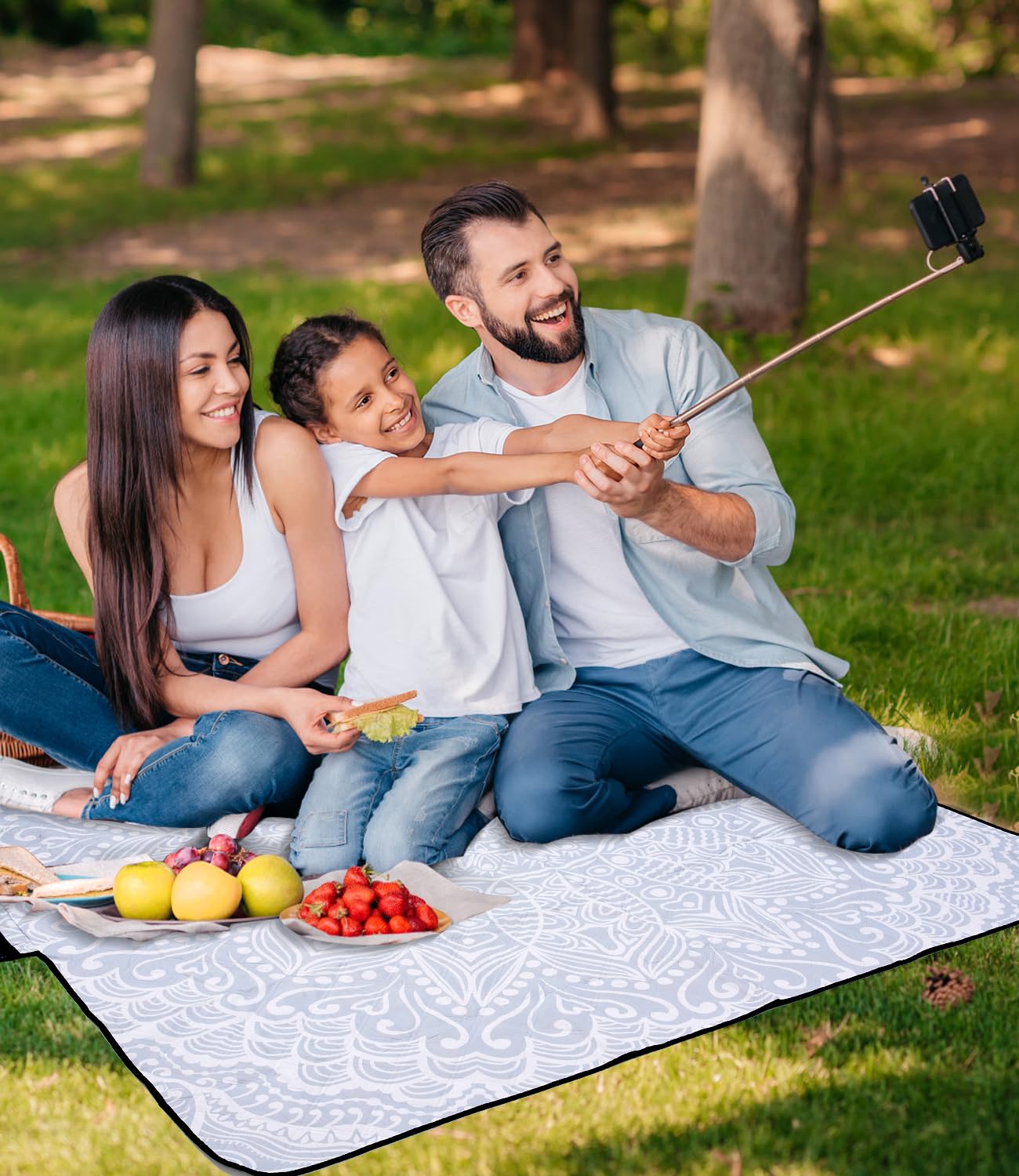 DEWUR Manta de picnic impermeable y lavable, XXL, para playa, sin arena, aislante, con parte inferior impermeable de aluminio (Gris, 200x200cm)