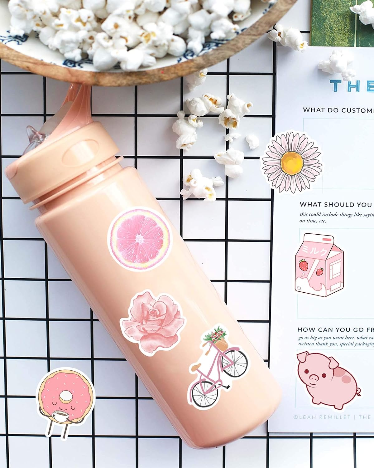 Hrayipt Vsco Stickers for Water Bottles, 50 Pack Pink Waterproof Hydro Flask Pink Stickers Vinyl Cute Aesthetic Laptop Luggage Phone Car Stickers for Vsco Girls