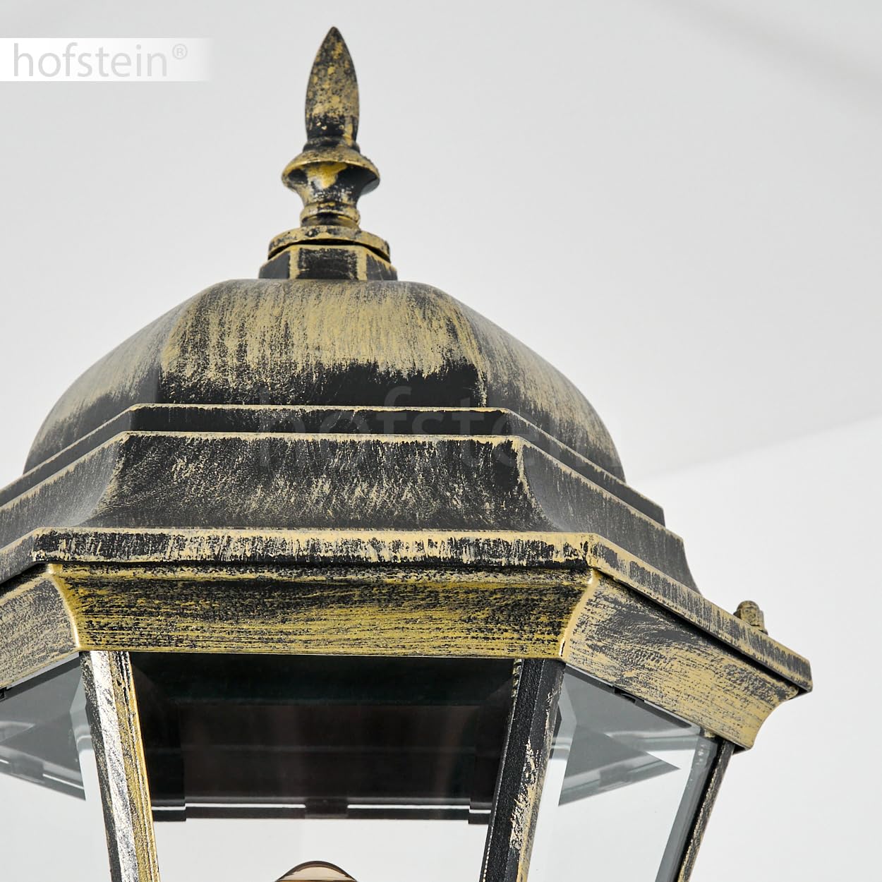 Etoe lampa drogowa zewnętrzna z metalu/szkła w kolorze czarno-złotym/przezroczystym, kandelabr o antycznym wyglądzie, wysokość maks. 230 cm, oświetlenie ogrodu w stylu dworkowym, IP44, 1 x E27, bez