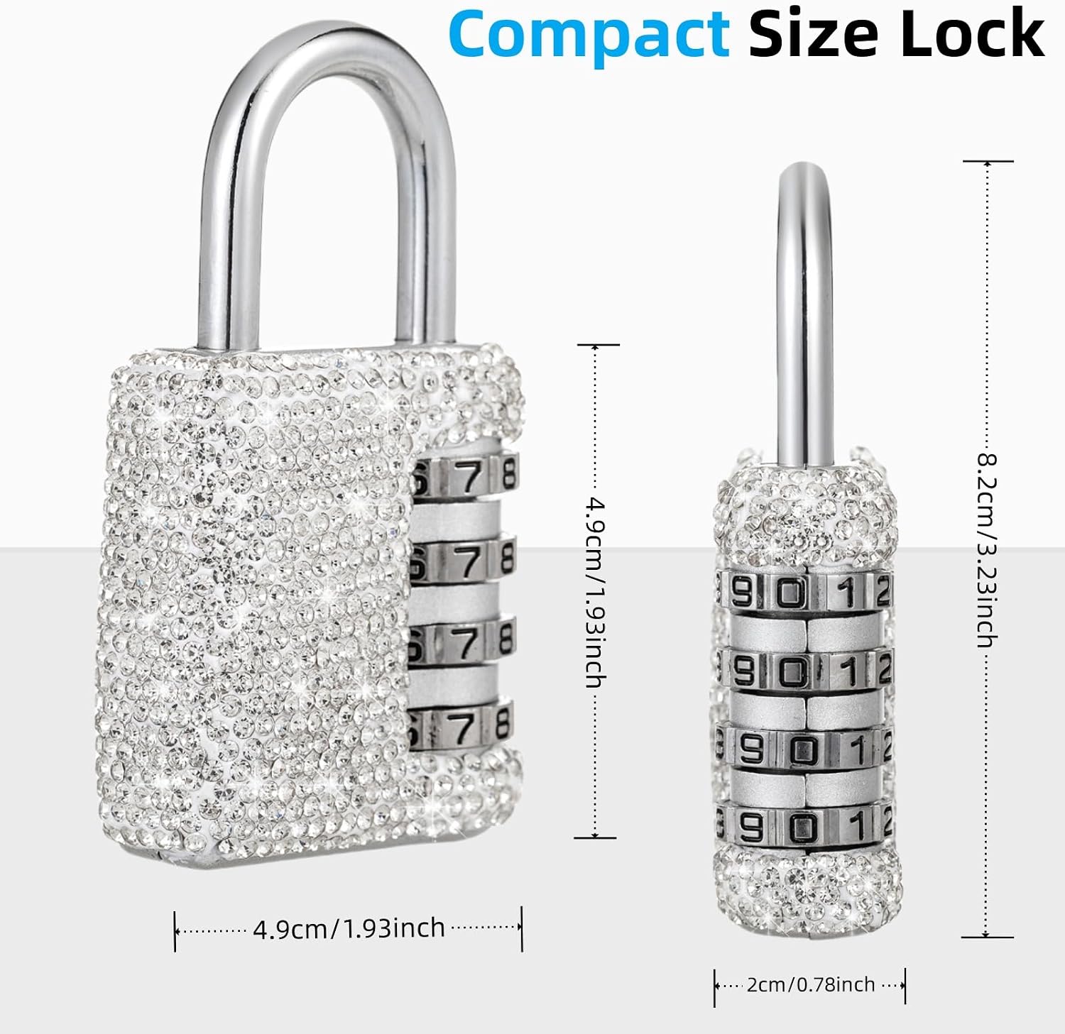 Bling Combination Lock for Locker Crystal 4 Digit Code Locks Outdoor Padlock for Gym, School, Sports, Fence, Toolbox, Gate, Case, Room, Hasp Storage (White)