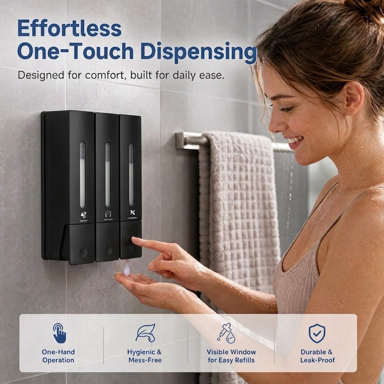 dispenser sapone nero 3 camere montaggio a parete per bagno hotel