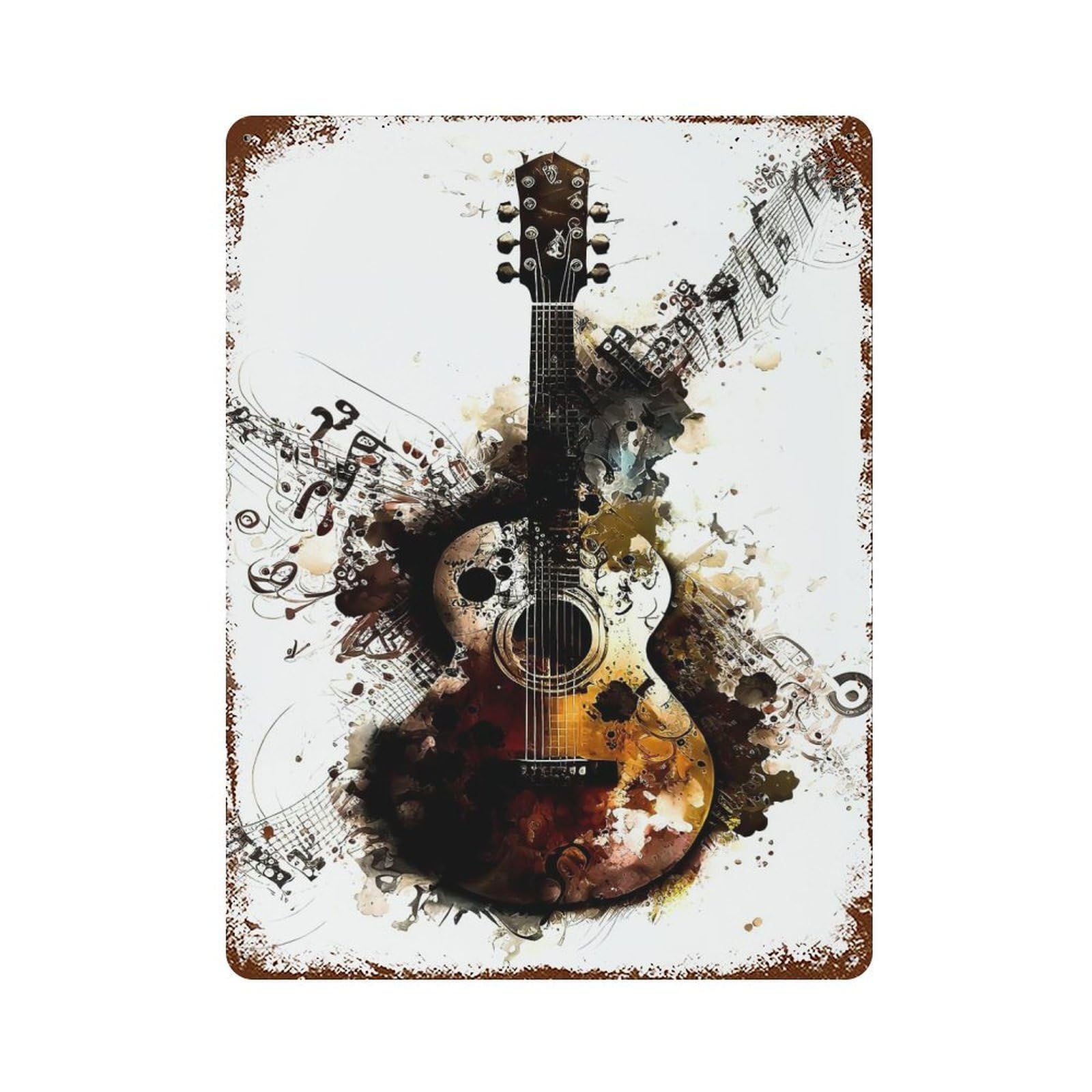Distressed Metal Wall Sign with Guitar Watercolor Design 15.7"x11.8", for Shed, Workshop And Garage Wall Decor, Decorative Metal Wall Art