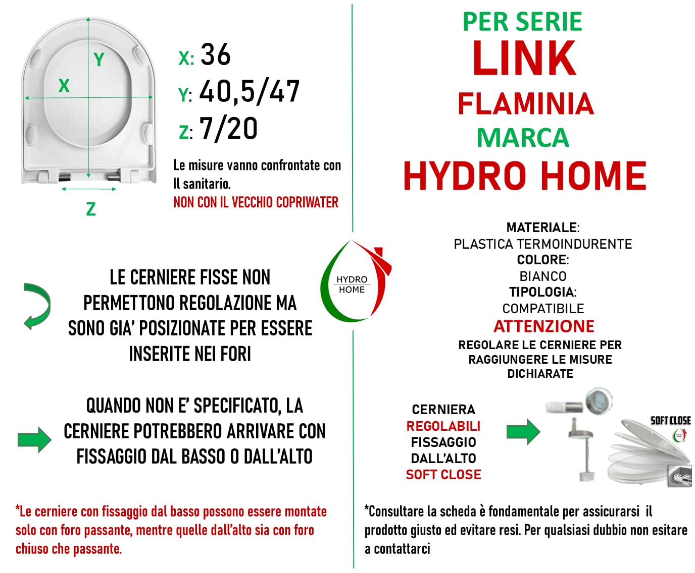 Copriwater Sedile Wc compatibile con LINK FLAMINIA, In Plastica Termoindurente Avvolgente,Colore Bianco MADE IN ITALY CHIUSURA AMMORTIZZATA E SGANCIO RAPIDO