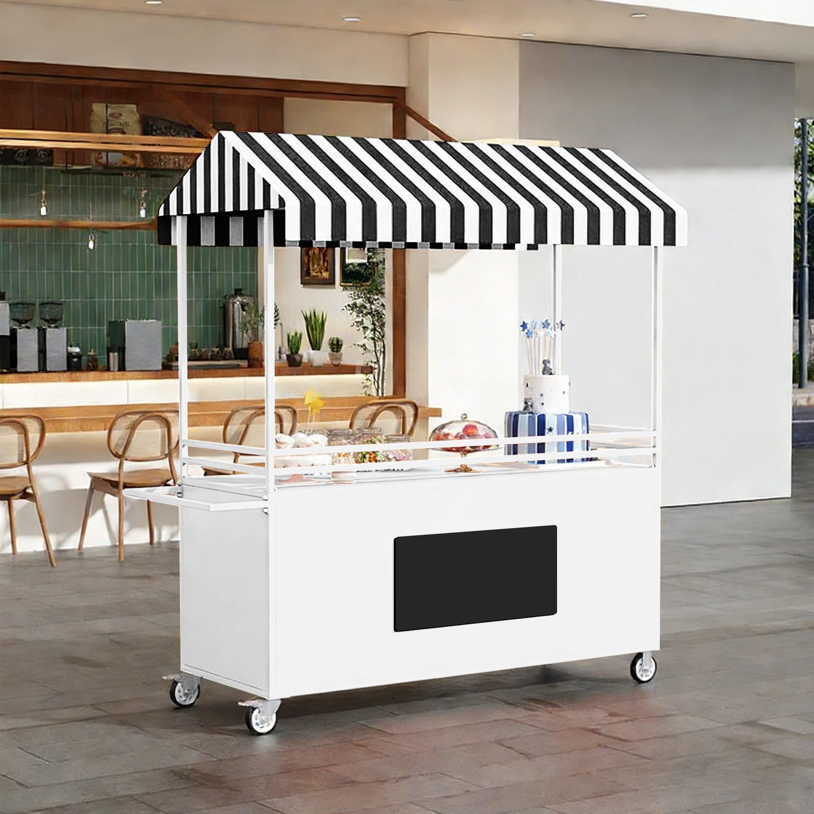 Carrello alimentare con tettoia e ruote bloccabili - Supporto portatile per venditori da esterno da 55 pollici per mercati, cibo da strada ed eventi - Display mobile versatile per fornitori