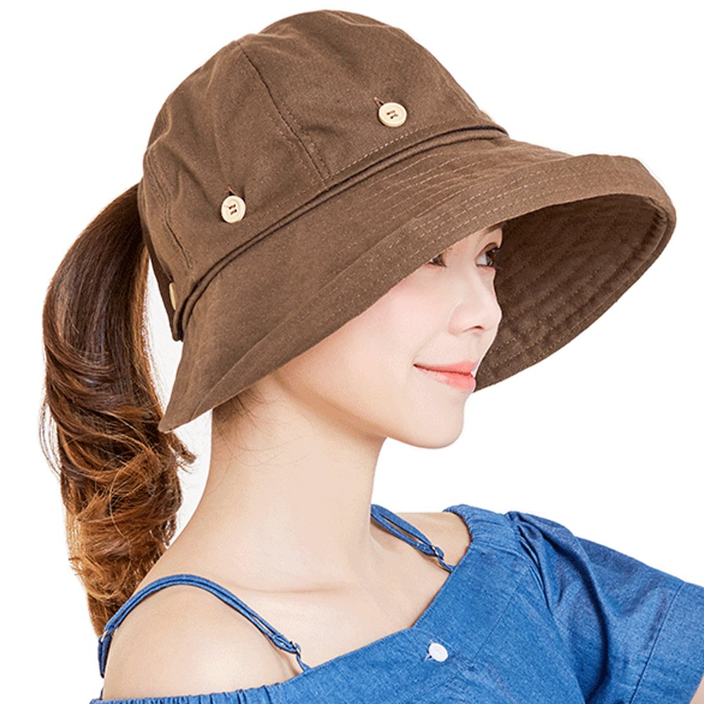Summer Sun Hats Outdoor UV Protection Wide Large Brim Beach Visor Empty Top Caps for Women Coffee