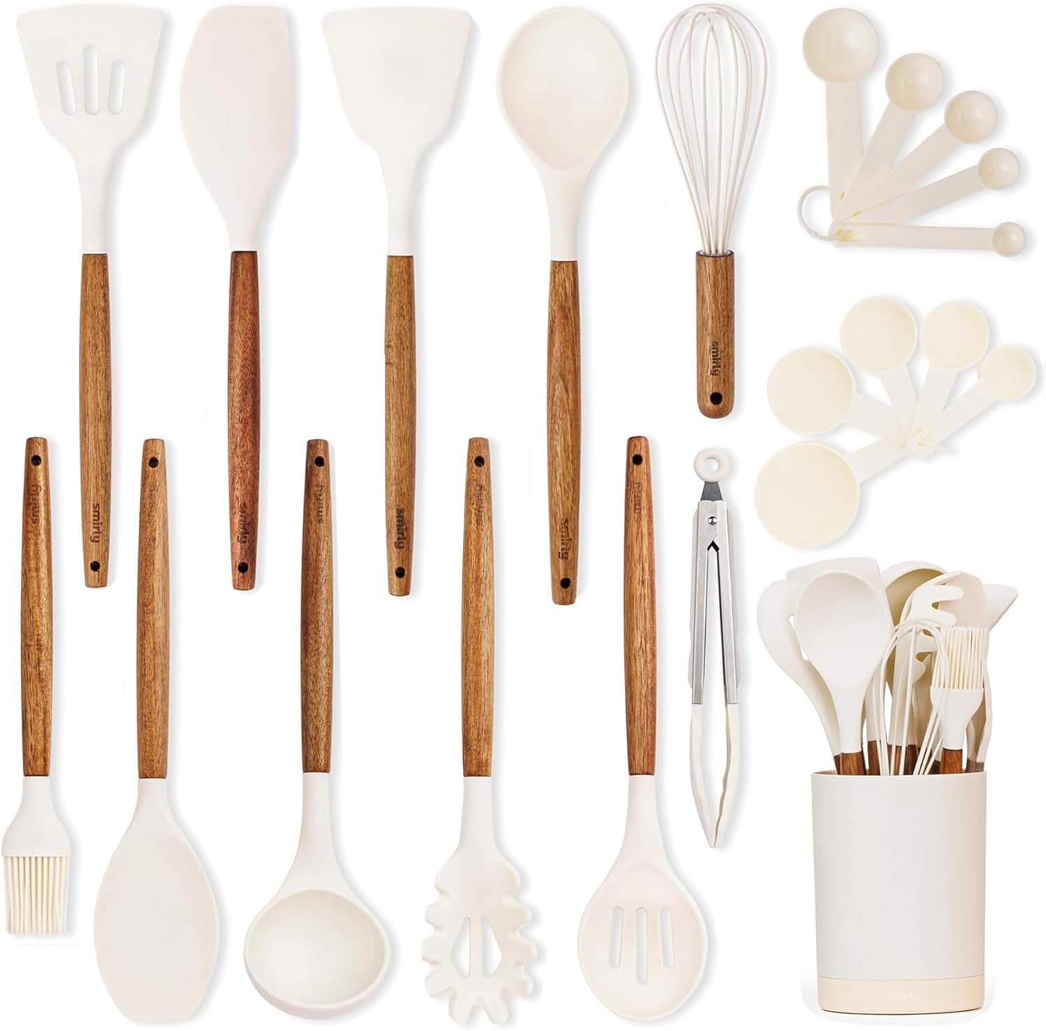 SMIRLY Silicone Kitchen Utensils Set & Holder Silicone