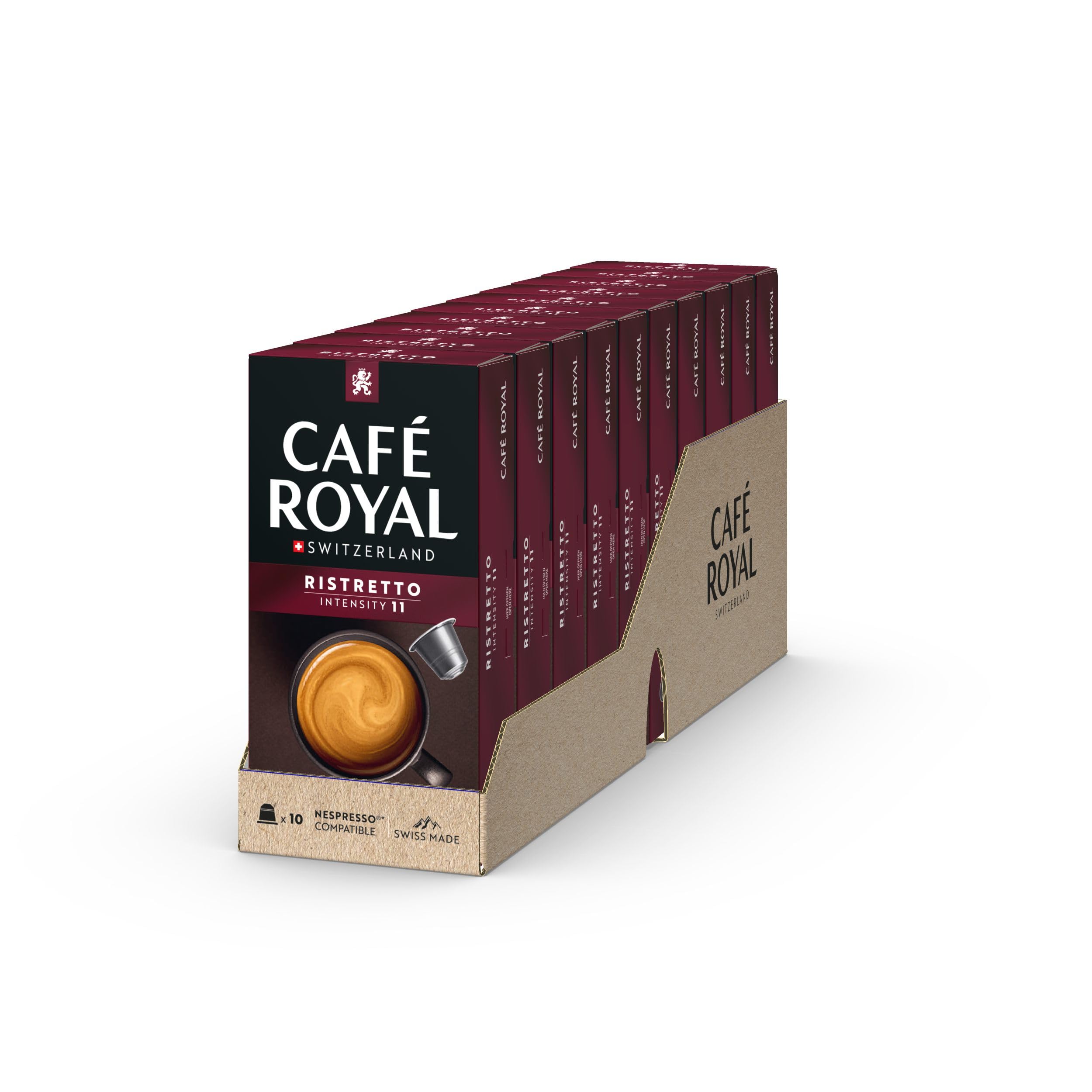 Café Royal Ristretto – Nespresso®-kompatible Kaffeekapseln, 100 % Arabica, intensiv, dunkle Röstung, Intensität 11/12, Rainforest Alliance, 100 Kapseln
