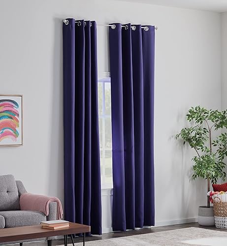 Miniatura 6 de Linenspa Juego de 2 paneles de cortinas opacas 85% - Cortinas azul marino de 108 pulgadas de largo, aislamiento térmico, reducción de ruido,