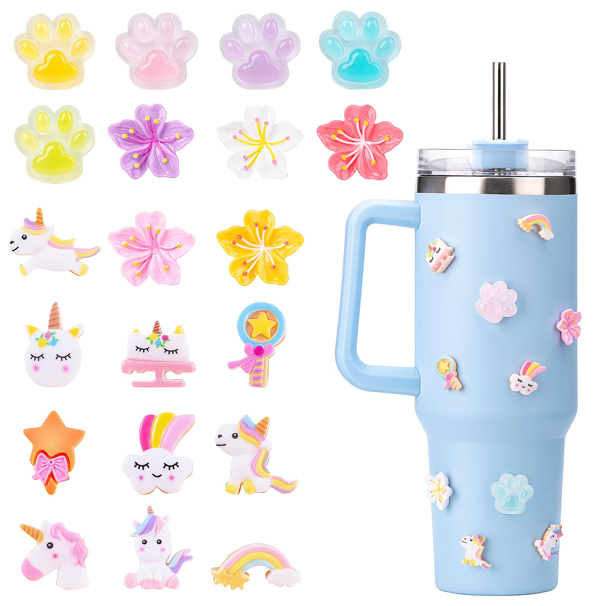 Soledea 3D Stickers for Owala Water Bottles, Flower Unicorn Resin Decorative Stickers for Phone Case, Notebook, Scrapbook, Planner, Laptop