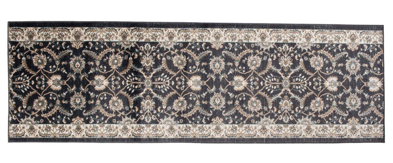 Tapiso Dubai chodnik dywan most czarny kremowy z klasycznym ornamentem kwiatowym wzór korytarz salon Ökotex 120 x 430 cm