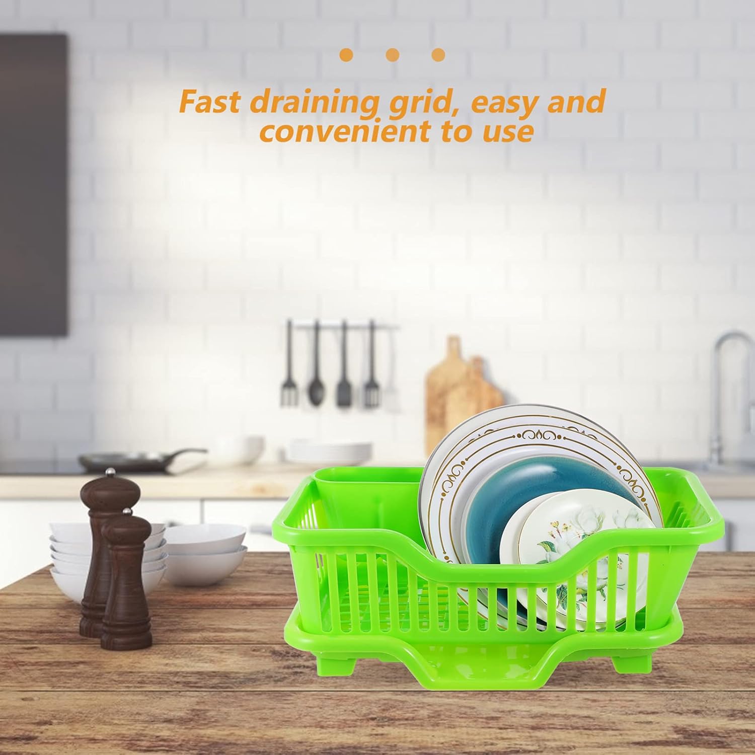 Hemoton Dish Drainer Rack Dish Drying Rack Utensil Cutlery Holder Over Sink Dish Rack Basket Shelf Chopsticks Holder for Kitchen Counter Organiser Green