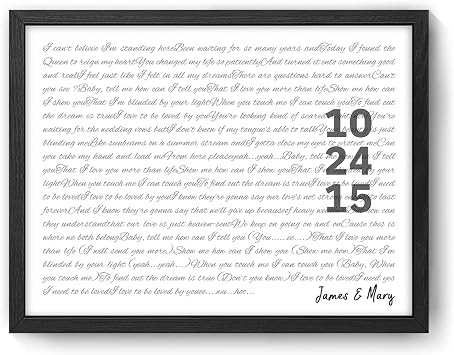 CarryBright Personalized Song Lyrics Canvas Prints Wall Art, Custom Wedding Gift Song Lyric Printable Poster, Customized Our Song Music Gift #02