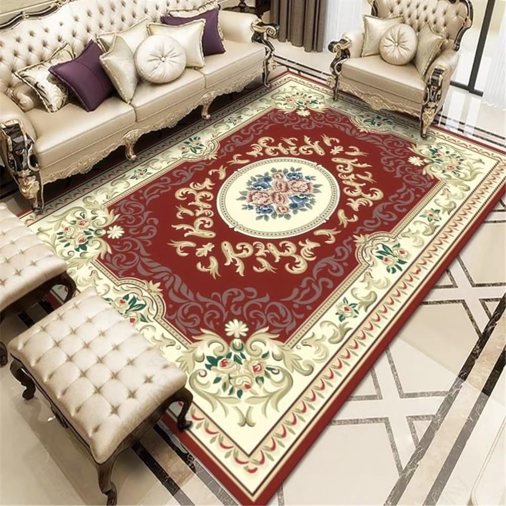 Tapis de sol rouge à motif géométrique pour une chambre chaleureuse