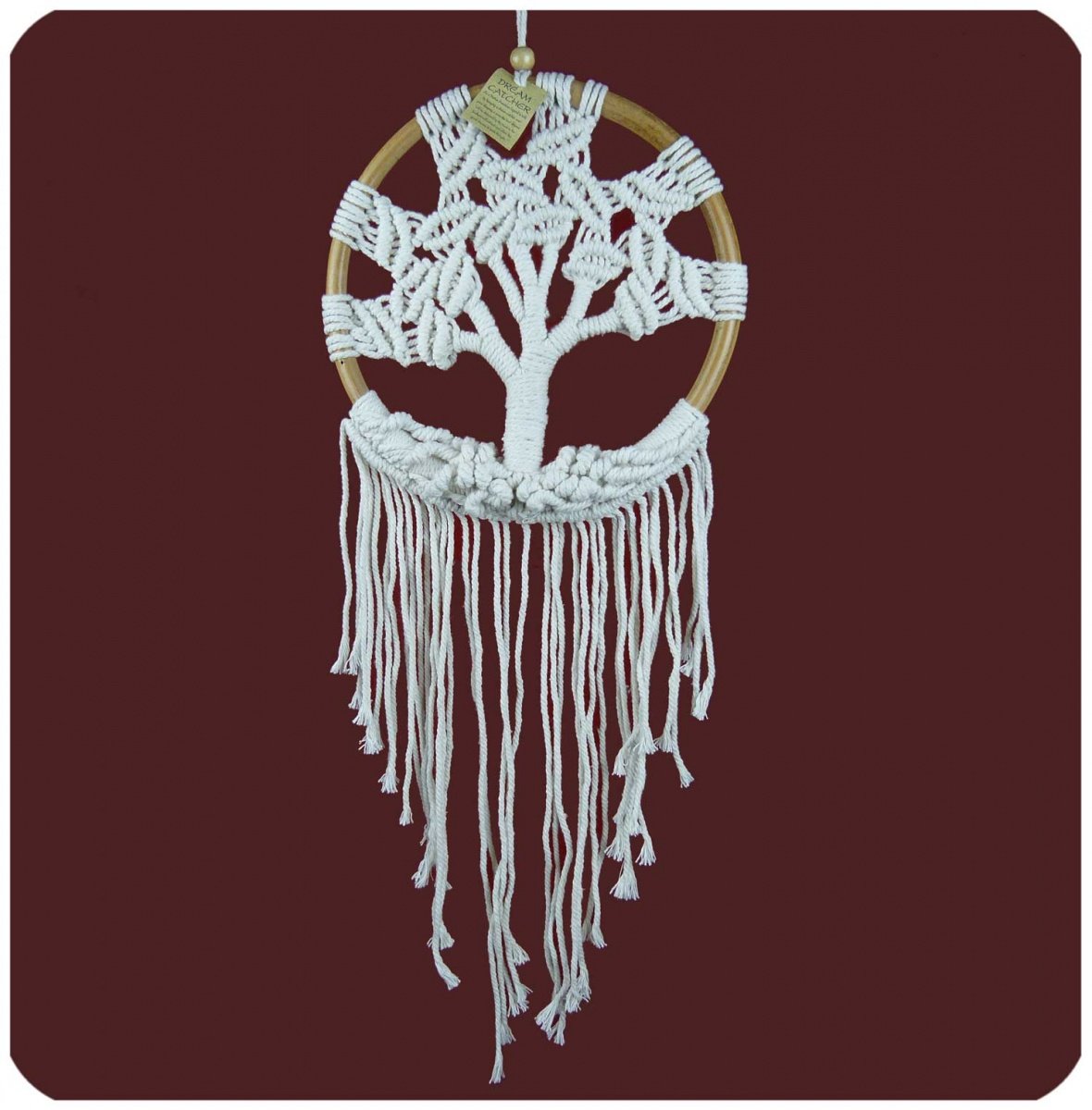 Simandra traditioneller handgefertigter Traumfänger mit Lebensbaum im Makramee Stil – hängender Boho Dreamcatcher mit Lebensbaum aus natürlichen Materialien handgefertigt – 28 x 80 cm